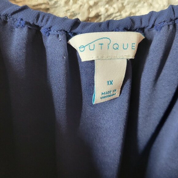 Boutique Womens Top 1X Plus Spaghetti Cold Shoulder Blue Swiss Dot BLU193E - Picture 8 of 9